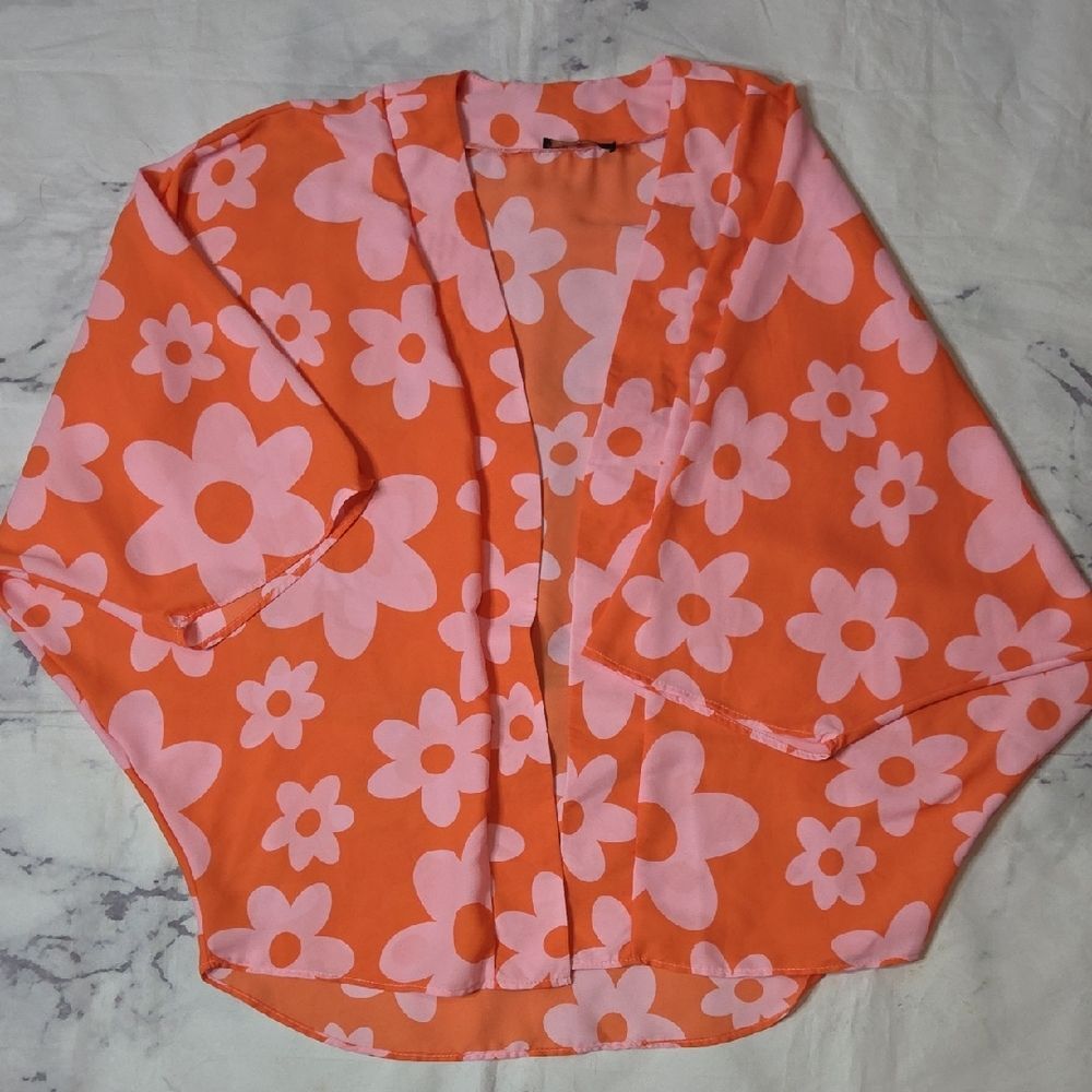 Meritt Orange and Pink Floral Kimono